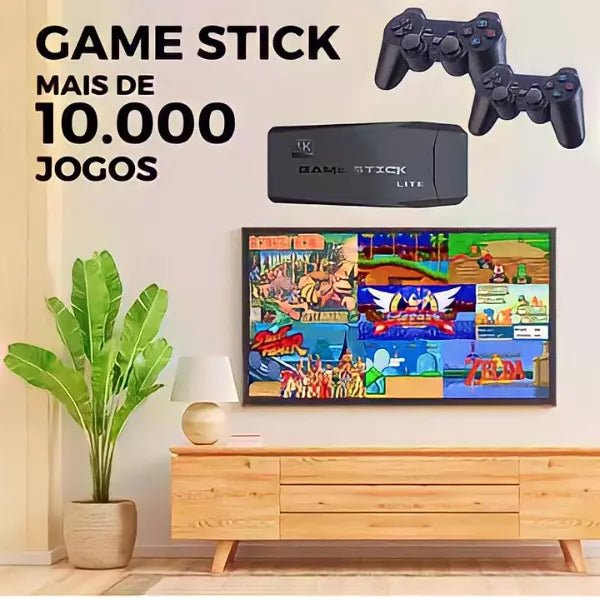 Super Game Stick Retrô – 10.000 Jogos 4K + 2 Controles – GAME STICK RETRO